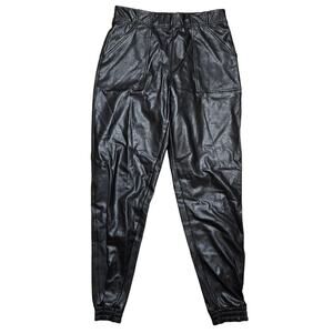 Women's SPANX Black 20283r Black Faux Leather Jogger Pants Size M